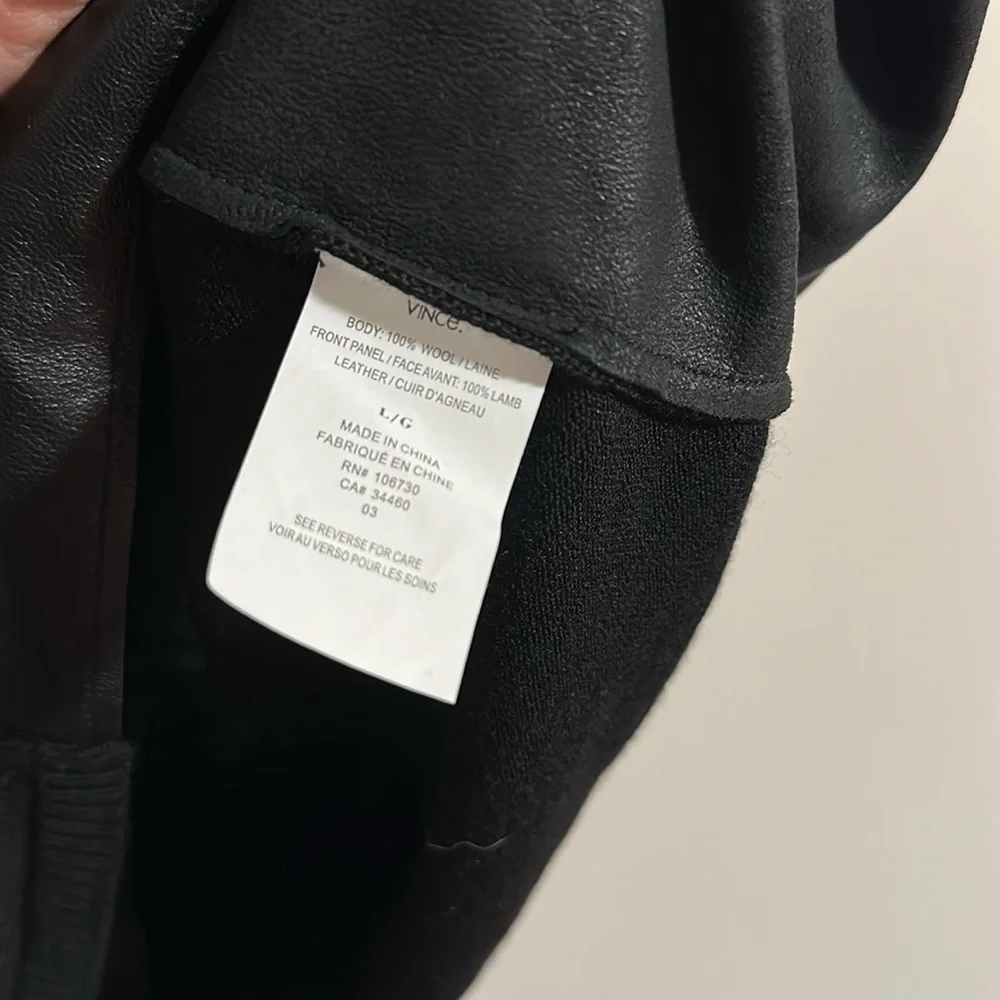 VINCE 100% lamb Leather front patch Shift mini 100% wool combination Dress L - Picture 5 of 6